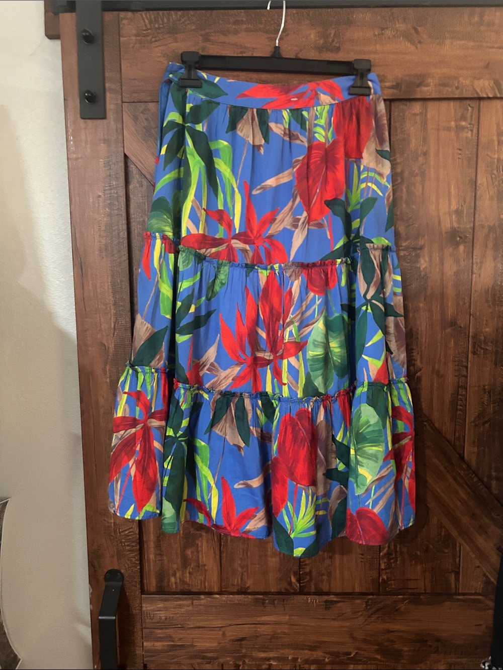 Vibrant Blue Tropical Tiered Maxi Skirt - Floral Print